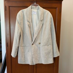 Women's Cream and Black Linen Blend Striped Blazer. Oversized Fit.